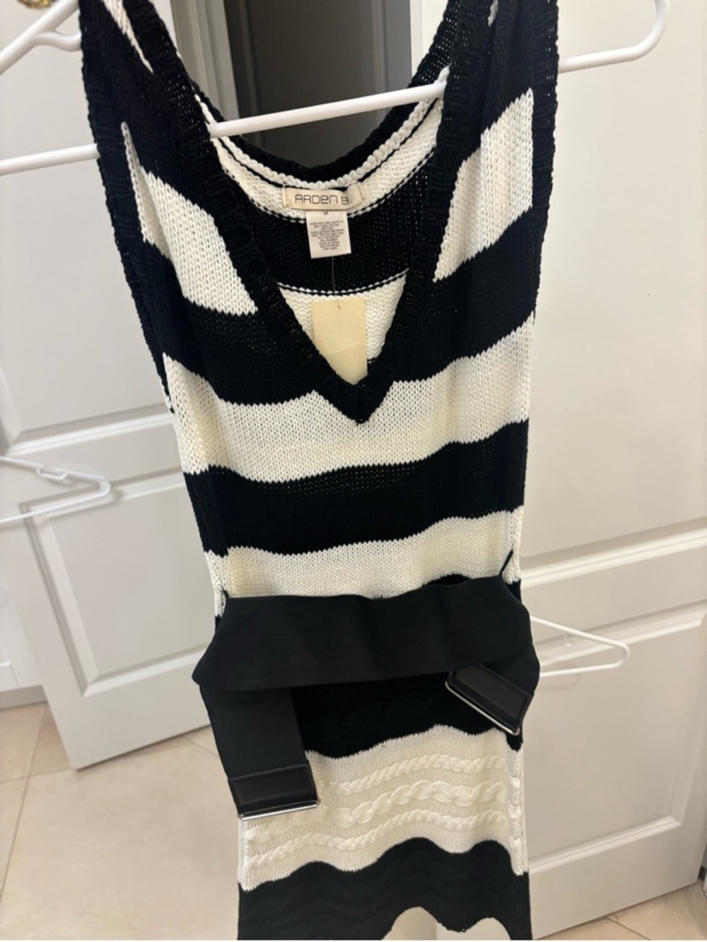 Ardene Black and White Striped V-Neck Sweater Dress